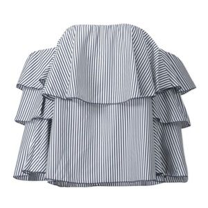 Striped Off The Shoulder Tiered Blouse